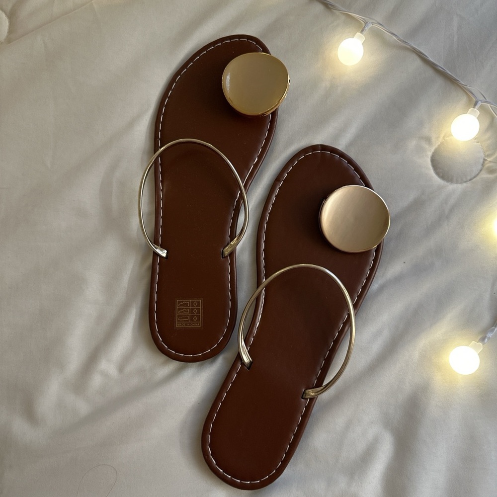 SHEIN Brown Sandals with Gold Straps